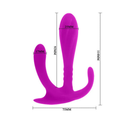Vibranter violetter silikon-doppelstimulator edgar mit drei einzigartigen prongs und ergonomischen kurven von pretty love