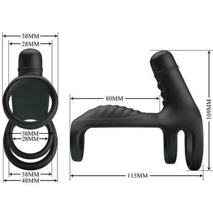 Schwarze silikon elastische verlängerungshülse mit zwei ringen und strukturiertem griff von Pretty Love