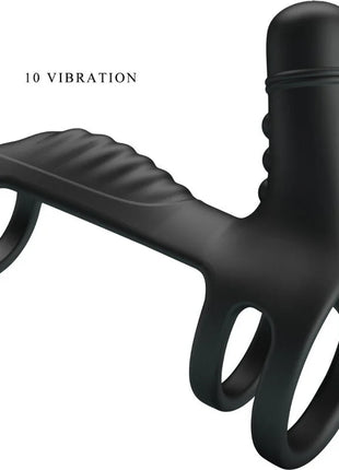 Schwarze silikon elastische verlängerungshülse von pretty love mit strukturierter grifffläche und drei fingerringen