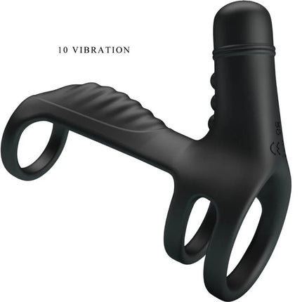 Schwarze silikon elastische verlängerungshülse von pretty love mit strukturierter grifffläche und drei fingerringen