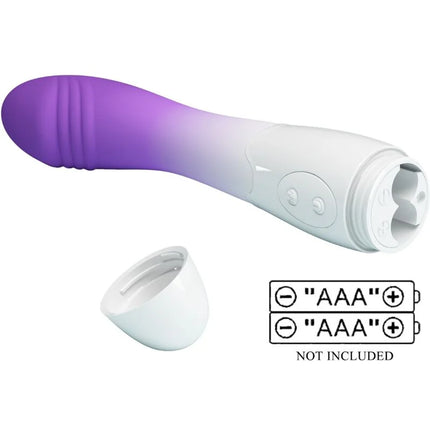 Lila und weiße gradient silicone g-punkt vibrator mit zwei steuerungstasten am griff von pretty love