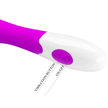 Lila weiße silikon vibrator mit 30 vibrationsmodi und zwei bedientasten von pretty love elemental vibrator