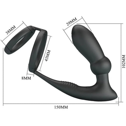 PRETTY LOVE - EMONI PENISRING + ANAL PLUG 12 VIBRATIONEN SCHWARZ - Analplug