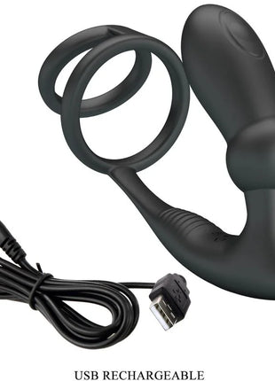 PRETTY LOVE - EMONI PENISRING + ANAL PLUG 12 VIBRATIONEN SCHWARZ - Analplug