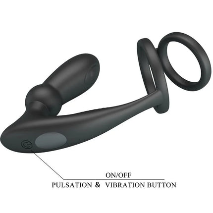 PRETTY LOVE - EMONI PENISRING + ANAL PLUG 12 VIBRATIONEN SCHWARZ - Analplug