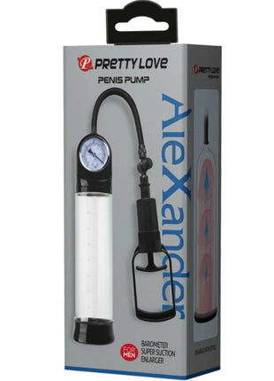 Prettylove erektionspumpe mit barometer in schwarz und transparent aus kunststoff mit eingebautem druckmesser