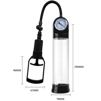 Pretty love erektionspumpe mit barometer schwarzer und transparenter saugpumpe mit manometer griff und flexiblem schlauch