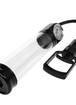 Schwarze und transparente erektionspumpe mit barometer, griff und flexiblem schlauch von pretty love