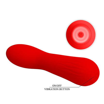 Roter silikon-vibrator pretty love faun mit kreisförmigem ein-/ausschalter an einem ende