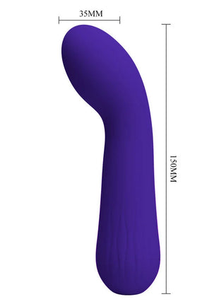 Ein eleganter violetter silikon vibrator von pretty love faun mit glattem, gebogenem design und abgerundeten enden