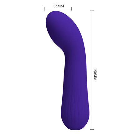 Ein eleganter violetter silikon vibrator von pretty love faun mit glattem, gebogenem design und abgerundeten enden