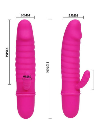Vibrant pink silikon vibrator with ribbed texture and small protruding appendage from pretty love flirtation arnd