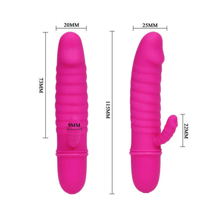 Vibrant pink silikon vibrator with ribbed texture and small protruding appendage from pretty love flirtation arnd