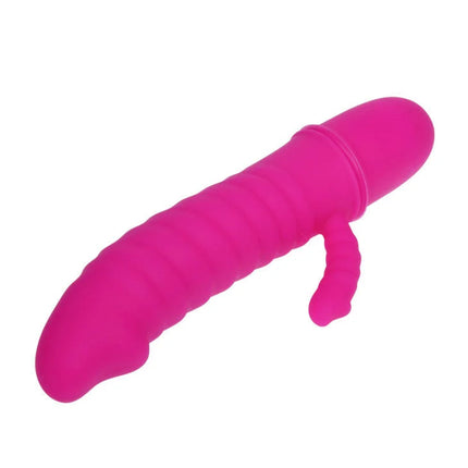 Vibrant pink silikon vibrator mit gerillter oberfläche und gebogenem griff von pretty love flirtation arnd vibrator