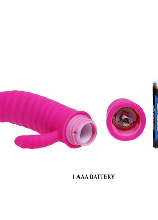 Pink silikon vibrierender flirtation arnd vibrator mit kleinem ring neben einer aaa batterie von pretty love