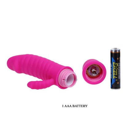 Pink silikon vibrierender flirtation arnd vibrator mit kleinem ring neben einer aaa batterie von pretty love