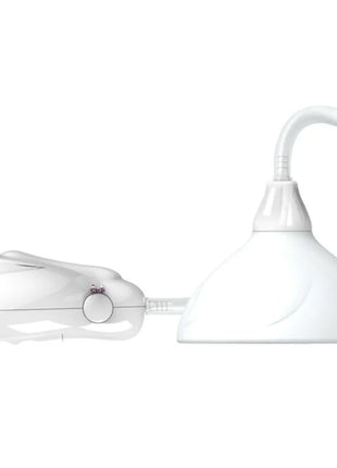 Weißes plastik wandlampenmodell mit gebogenem schwanenhals und kuppelförmigem schirm im produkt prettier love flirtation fantasy partner nippelstimulator