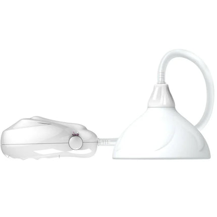 Weißes plastik wandlampenmodell mit gebogenem schwanenhals und kuppelförmigem schirm im produkt prettier love flirtation fantasy partner nippelstimulator