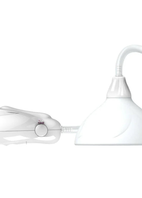 Weißes plastik wandlampenmodell mit gebogenem schwanenhals und kuppelförmigem schirm im produkt prettier love flirtation fantasy partner nippelstimulator