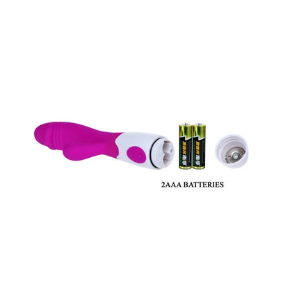 Pretty love flirtation schnitziger vibrator pink und weiß aus silikon mit gerundetem griff und seitlichem knopfschalter
