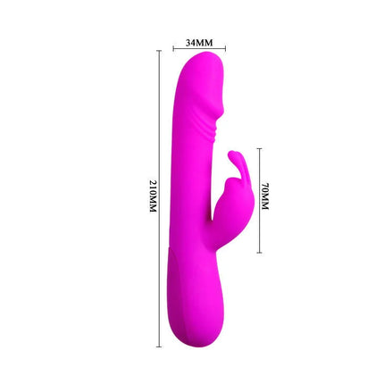 Vibranter pinker silikon vibrator in kaninchenform mit glatter glänzender oberfläche und ergonomischem design von pretty love