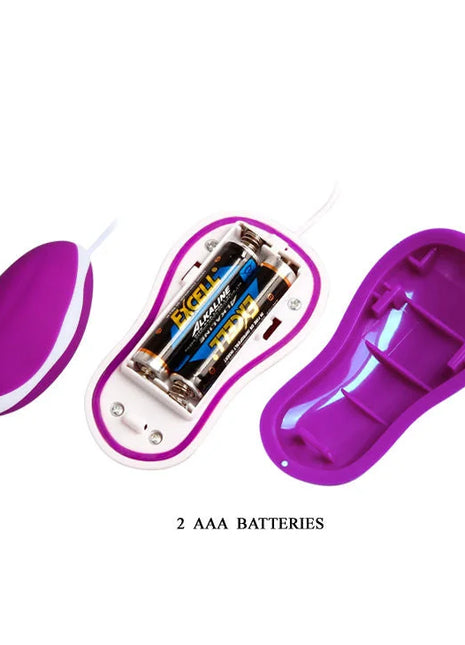 Pretty love flirtation vibrierendes ei avery in lila und weiß mit glänzendem finish und offenem batteriefach mit zwei aaa batterien