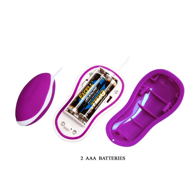 Pretty love flirtation vibrierendes ei avery in lila und weiß mit glänzendem finish und offenem batteriefach mit zwei aaa batterien