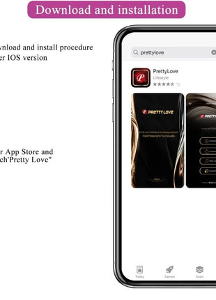 Schwarzes smartphone zeigt app store seite der app prettylove mit dem produkt franz massager und vibrator in lila