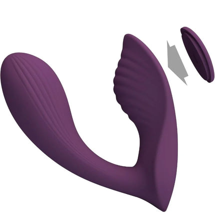 Lila silikonadultspielzeug franz massager und vibrator mit gebogener flügelgestaltung und abnehmbarem kapı