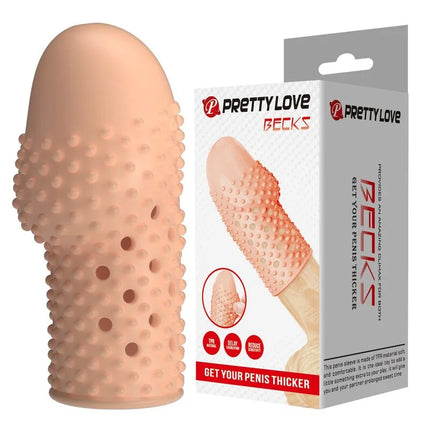 Peachfarbene silikon penis sleeve von pretty love mit strukturierter oberfläche und löchern für einen dickeren penis