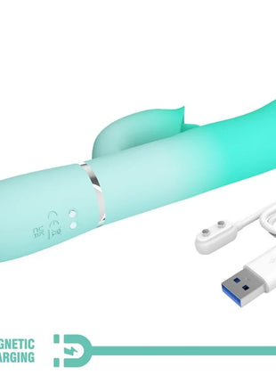 Der pretty love gigi multifunktions-rabbit-vibrator in aquagrün aus silikon mit magnetischem ladekabel und usb anschluss