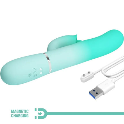 Der pretty love gigi multifunktions-rabbit-vibrator in aquagrün aus silikon mit magnetischem ladekabel und usb anschluss