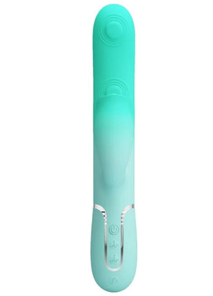 Ein mintgrüner silikon rabbit vibrator von pretty love mit ergonomischem design und silbernen bedientasten