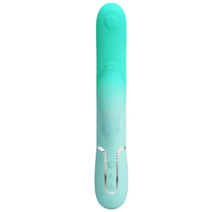 Ein mintgrüner silikon rabbit vibrator von pretty love mit ergonomischem design und silbernen bedientasten