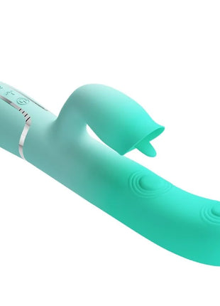 Teal silikon rabbit vibrator mit gebogenem kopf und bedientasten am griff pretty love gigi multifunktions-rabbit-vibrator aquagrün