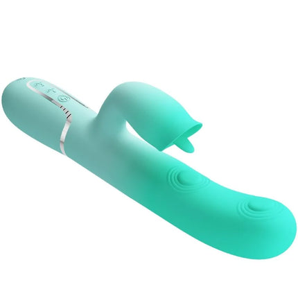 Teal silikon rabbit vibrator mit gebogenem kopf und bedientasten am griff pretty love gigi multifunktions-rabbit-vibrator aquagrün