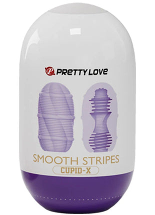 Purple und weiße plastikverpackung mit pretty love branding für smooth stripes cupid x masturbator ei