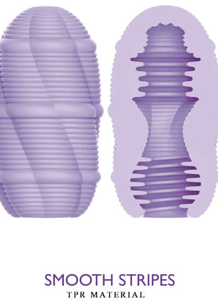 Pretty love glattes streifen-cupid-masturbator-ei aus lila tpr material mit glatten gerippten streifen und konturiertem design