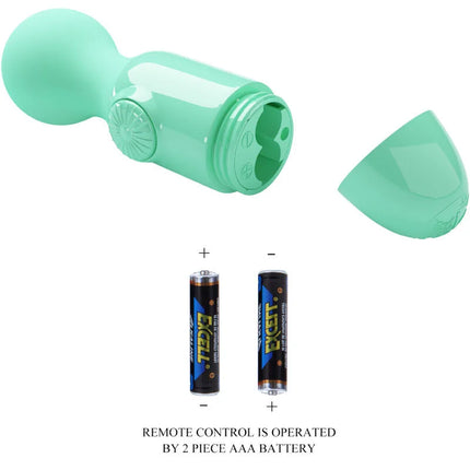 Mintgrüner mini persönlicher massager aus silikon mit vibrationsfunktion abnehmbarer kappe und aaa batterien von pretty love