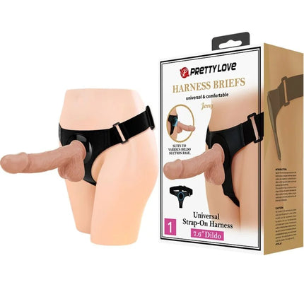 PRETTY LOVE - HARNESS-HOSE UNIVERSAL-HARNESS MIT DILDO JERRY 21.8 CM NATUR - Geschirre