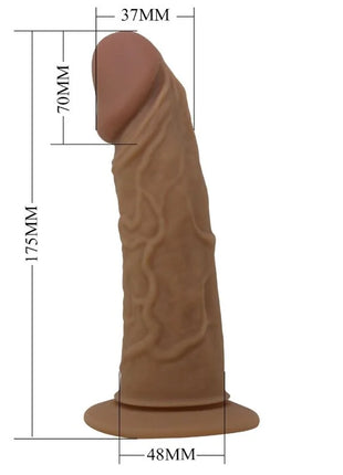 Brauner 175mm silikon dildo mit strukturierter oberfläche und abgerundetem sockel aus pretty love harness mit dildo