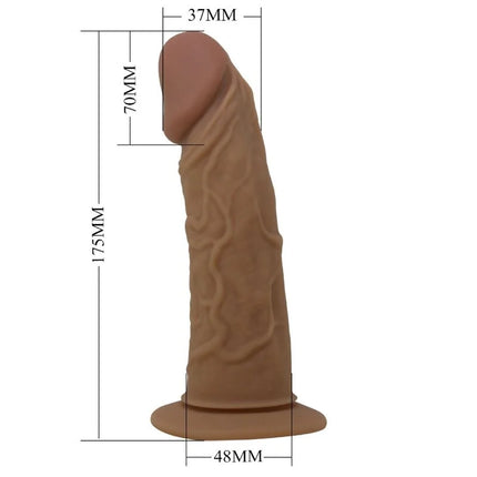 Brauner 175mm silikon dildo mit strukturierter oberfläche und abgerundetem sockel aus pretty love harness mit dildo