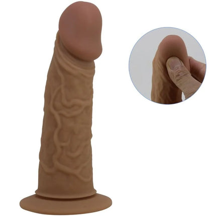 Tan silikon dildo mit realistischen oberflächenstruktur und abgerundetem kopf von pretty love harness mit dildo