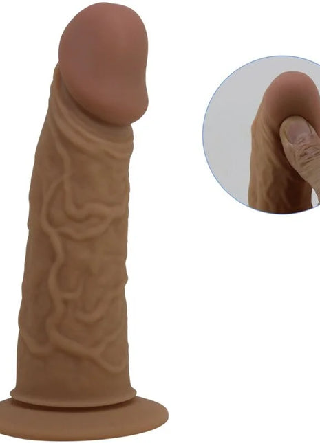 Tan silikon dildo mit realistischen oberflächenstruktur und abgerundetem kopf von pretty love harness mit dildo