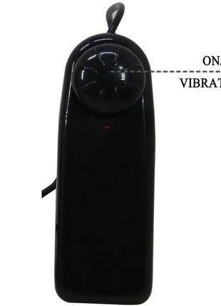 Schwarzer kunststoff vibrator mit rundem kopf und roter Kontrollleuchte von pretty love harness mit vibrationsdildo