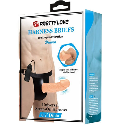 Prettylove 6,8 zoll universal strap-on harness mit vibrationsdildo aus superweichem silikon in schwarz