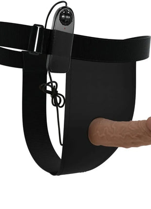 Pretty love harness mit vibrationsdildo beige silikon phallus mit schwarzer bedieneinheit und schwarzem gurt