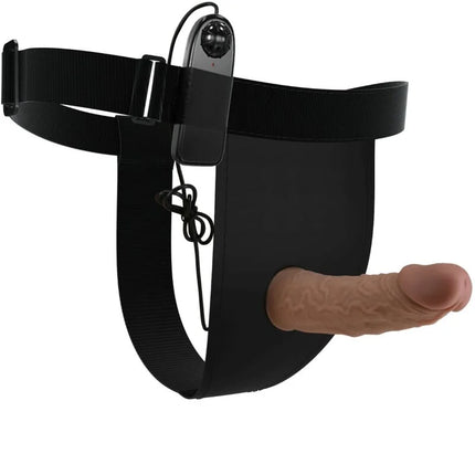 Pretty love harness mit vibrationsdildo beige silikon phallus mit schwarzer bedieneinheit und schwarzem gurt