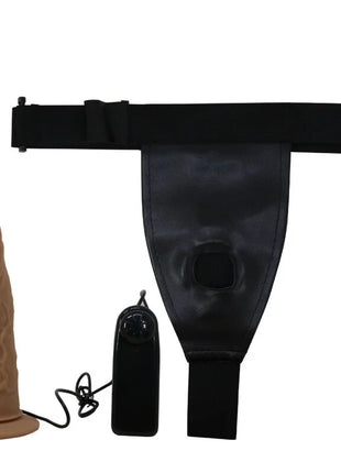 Tanfarbiger silikon dildo mit strukturierter oberfläche, schwarzer gürtel-harness und fernbedienung von Pretty Love