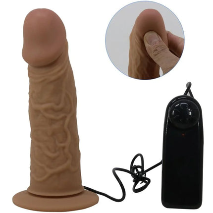 Tan silikon männlicher masturbator mit strukturierter oberfläche und schwarzer fernbedienung von Pretty Love Harness mit Vibrationsdildo